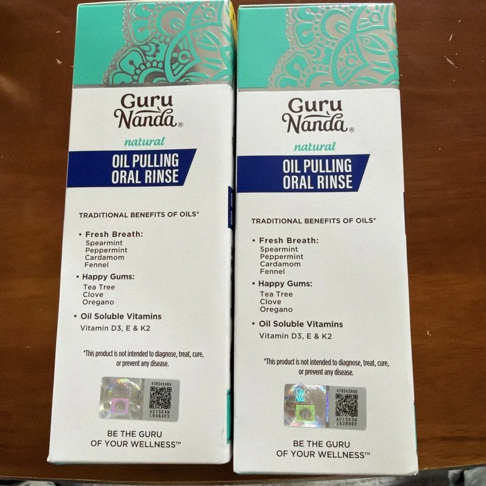 2-Guru Nanda Oil‎ Pulling Oral Rinse Farmed Mint Mouthwash 8 oz Teeth Whitening